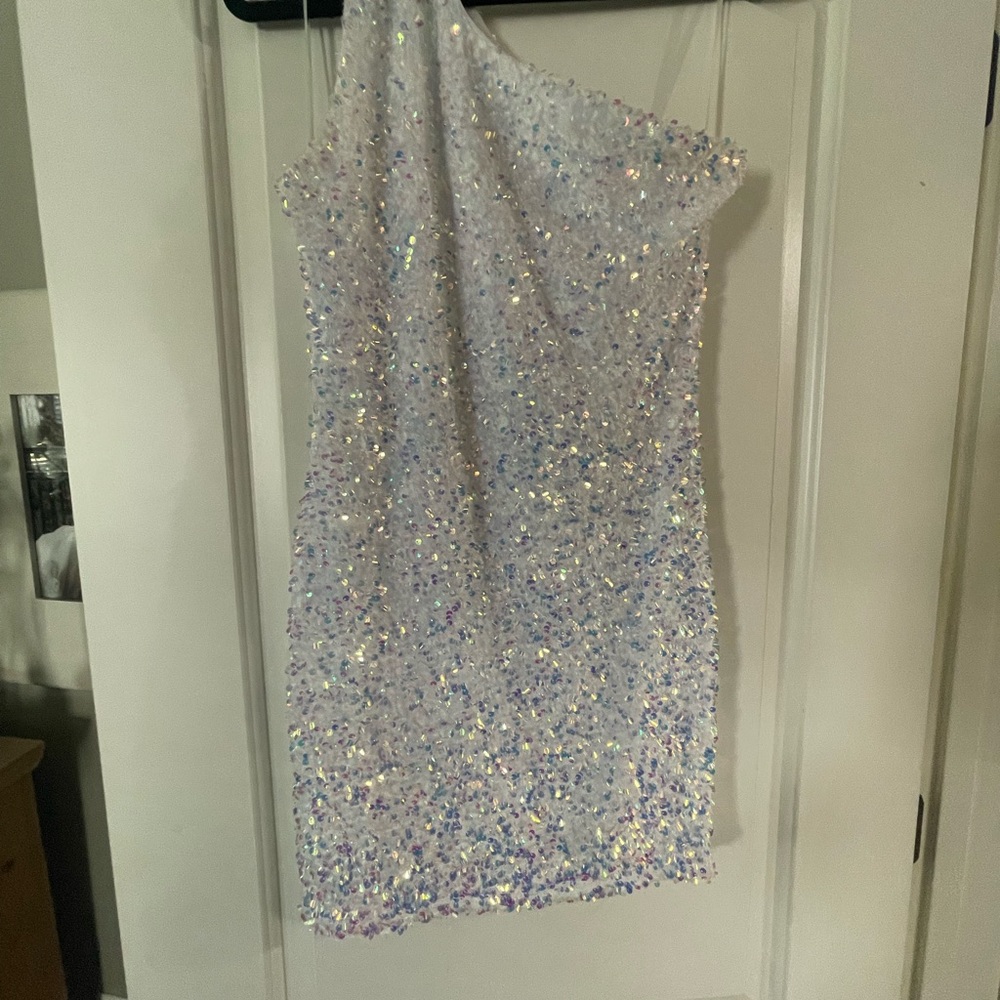 White iridescent sequin dress